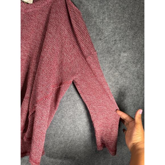 Deletta Sweater Women Medium Red Knit Cold Shoulder Pull Over Stretch Oversized - Picture 2 of 9